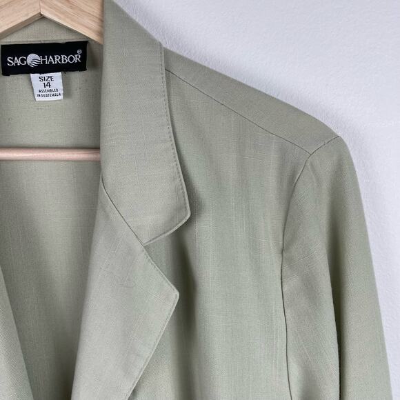 90s Sage Green Blazer Chore Jacket Longline Vintage Preppy Minimalist Size 14 - Picture 7 of 9